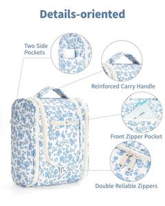 Blue Flower Hanging Toiletry Bag Water-Resistant Makeup Bag with 360° Spinning Metal Hook Large Travel Cosmetic Organizer - Product Image 4
