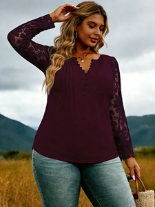 Camisa Holgada de Manga Larga con Encaje Sexy Estilo Europeo para Mujer, Talla Grande, Informal, para Primavera, Verano y Otoño, con Fibra de Leche - Product Image 5