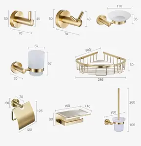 Stainless Steel Bathroom Wall Mounted Accessories Set Toilet 6 Pieces 8 Pieces Luxury Brushed Gold