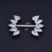 Piercing pour Téton en Titane G23 ASTM F136 14G, Barbell Or 14G avec Zircon Cubique Marquise Poussoir et Opale, Piercing Corporel pour Adulte (Non destiné aux Enfants)