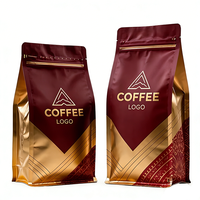 Sachet de café personnalisé Ziplock avec valve et fermeture éclair, fond plat imprimé, emballage en aluminium mat pour café