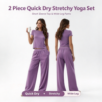 Ensemble de vêtements de sport décontractés 2 pièces pour femme, respirant et à séchage rapide, idéal pour le yoga et la gym, avec devant uni