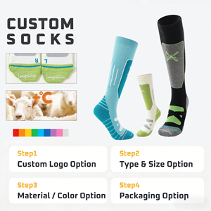 Chaussettes de ski en <span class=keywords><strong>laine</strong></span> tricotées pour toute la famille, hauteur genou, ensemble assorti avec coussinet en tissu éponge et détail de revers, idéales pour les voyages de ski, personnalisables - Product Image 1