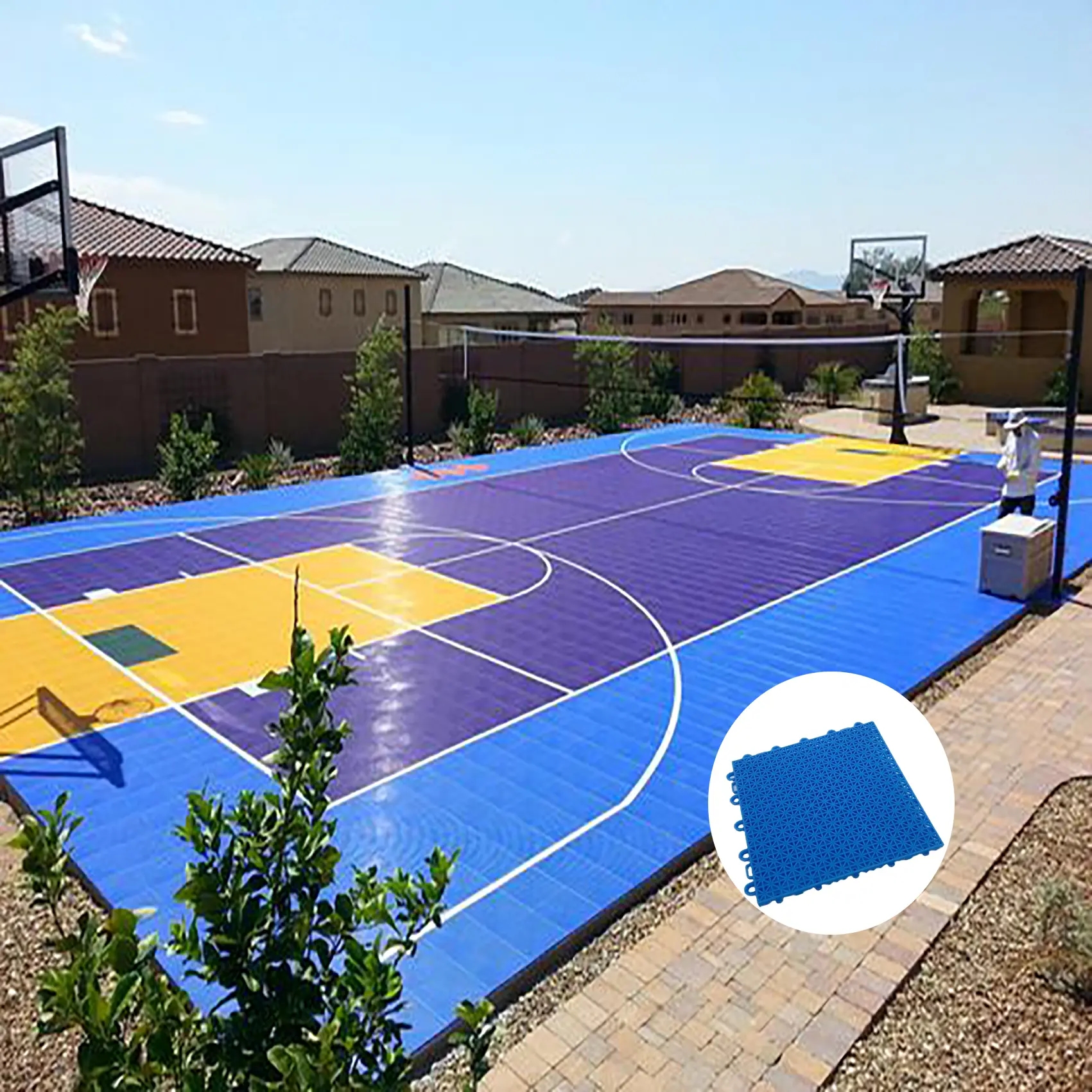 Wanhe 25cmx25cm PP portable plastic tiles interlocking outdoor sports court flooring for nba basketball/ tennis/ volleyball