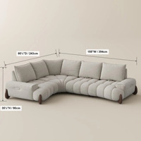 Canapé modulaire FERLY moderne à cannelures ondulées, capitonné, avec coussin de dossier réglable, tissu crème, canapé sectionnel incurvé avec pieds en bois naturel