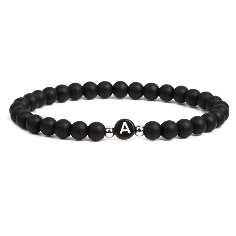 Aangepaste Eerste Letter Kralen Armband Stretch Aanpassen Alfabet Matte Agaat Natuursteen Armbanden