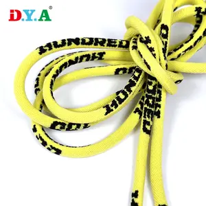 Manufacturer Wholesale Custom Logo Jacquard Polyester Shoelaces 5mm Yellow Round Drawstring Cord For Hoodie Drawstring