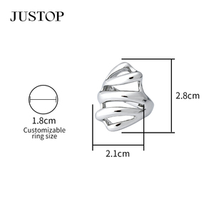 JUSTOP Geometric <b>Cocktail</b> <b>Ring</b> Rhodium Plated Stainless Steel Modern Unisex Fashion Jewelry Daily Wear 2.1cm Square Design - Product Image 4