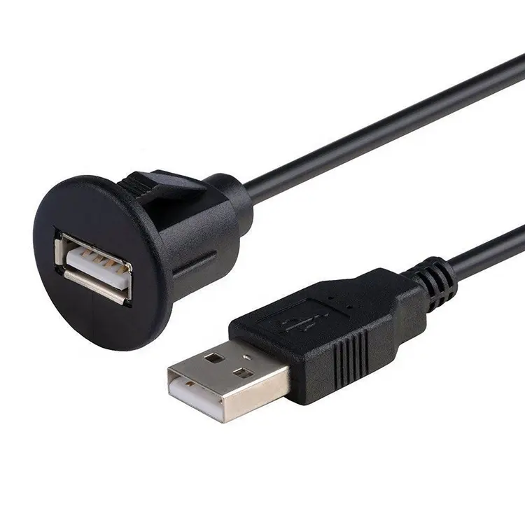 Tableau de bord de voiture personnalisé 1M affleurant USB un mâle à USB un câble de montage sur panneau femelle