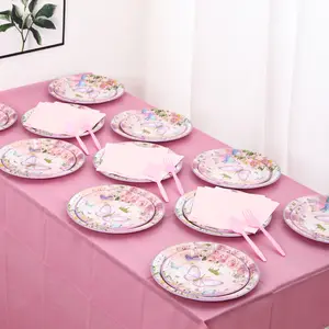 Дамаи фиолетовая бабочка тематические праздничные тарелки и чашки и салфетки наборы бумажных тарелок принадлежности для вечеринки набор одноразовой посуды