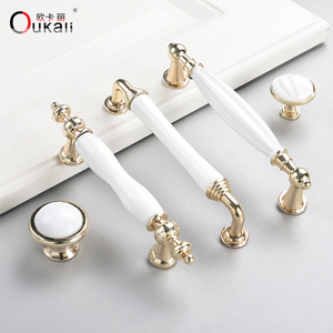 Oukali đồ nội thất cổ điển tủ xử lý nhà bếp ngăn kéo gốm trắng xử lý tủ quần áo kẽm kéo xử lý - Product Image 5