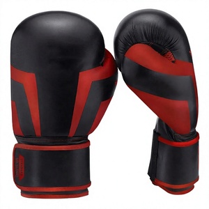 Gants de boxe noirs et rouges en PU, fermeture Velcro, sangle de poignet réglable, entraînement pour adultes - Product Image 1