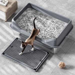 Bac à litière pour <span class=keywords><strong>chat</strong></span> en acier inoxydable avec couvercle anti-éclaboussures et tapis anti-débordement, toilettes pour <span class=keywords><strong>chat</strong></span> anti-fuite - Product Image 1