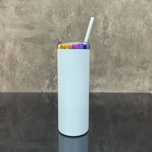 Vaso recto delgado de 20 oz con recubrimiento de polvo colorido efecto espejo arcoíris en la parte inferior, para grabado láser, desde almacén de EE. UU. - Product Image 3