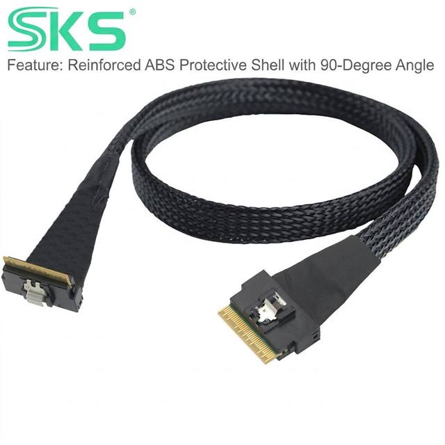 SFF-8654 8i Slimline SAS Cable 4.0 Gen4 24Gbps 74Pin to 8654 8i with 90 Degree ABS Protective Shell