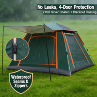 Tente de camping familiale imperméable pour 4 personnes, tente dôme monocouche, grande capacité pour les voyages, la randonnée, la plage, les pique-niques