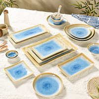 Service de vaisselle en mélamine haut de gamme à motifs bleus, ensemble de plats et de bols commerciaux Bluk Horeca pour restaurant et hôtel