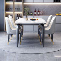 Table à manger rectangulaire moderne de luxe en marbre avec chaises, ensemble de 4, 6 ou 8 places, design de mobilier de restaurant complet en pierre frittée et métal