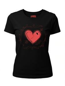 T-shirt pour femme Carbn Activado pour la Saint-Valentin, imprimé cœur rouge et flèche de Cupidon, col rond, coupe décontractée, manches courtes, décontracté, printemps - Product Image 1