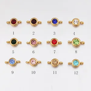 6.5mm Stainless Steel Gold Plated Rhinestones Connectors 12 Birthstone Charms for Bracelet Making