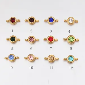 Connecteurs en acier inoxydable plaqué or de 6,5 mm avec strass, 12 breloques pierres de naissance pour la fabrication de bracelets - Product Image 1