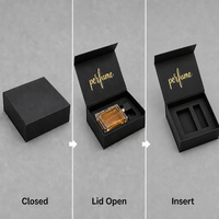 Boîte cadeau magnétique noire pour parfum avec couvercle à inscription dorée, impression personnalisée pour emballage de luxe et vente en gros