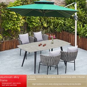 Ensemble de jardin moderne nordique d'extérieur, chaises en métal et corde tressée, table en dalle de <span class=keywords><strong>pierre</strong></span>, terrasse, villa, parasol de loisirs, 4-6 places - Product Image 2
