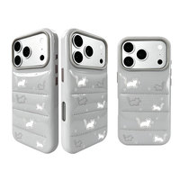 Casing HP Kulit PU Spons Motif Kucing Lucu Sederhana untuk iPhone 15/16/17 Pro Permukaan Halus Mengkilap Penyerap Guncangan