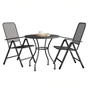 Set da Giardino Antracite con Tavolo Rotondo da 31,5 Pollici e 2 Sedie in Rete Metallica Pieghevole, Arredamento da Esterno dal Design Contemporaneo - Product Image 1