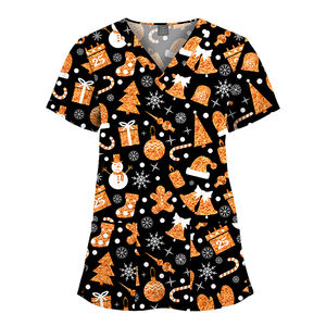 Women's V-Neck Short Sleeved Elastic Fabric <b>T</b>-<b>Shirt</b> Top Nurse Surgical Gown XL Beauty Salon Nursing Scrubs Popular Scrub Sets - Product Image 6