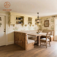 Ensemble de meubles de café de salle à manger en bois massif table et chaises en bois avec banquette en tissu pour restaurant et café