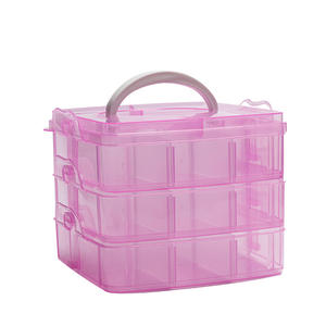 Caja organizadora de joyas portátil, 18 compartimentos, apilable, con tapa, para almacenamiento en escritorio, colores rosa y azul - Product Image 5