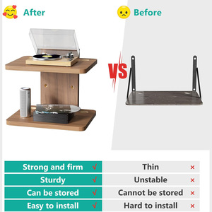 Wall Mounted Double Layer <b>Shelf</b> Solid Wood Storage <b>Rack</b> For Living Room Bedroom Electronics Books Durable Design - Product Image 4