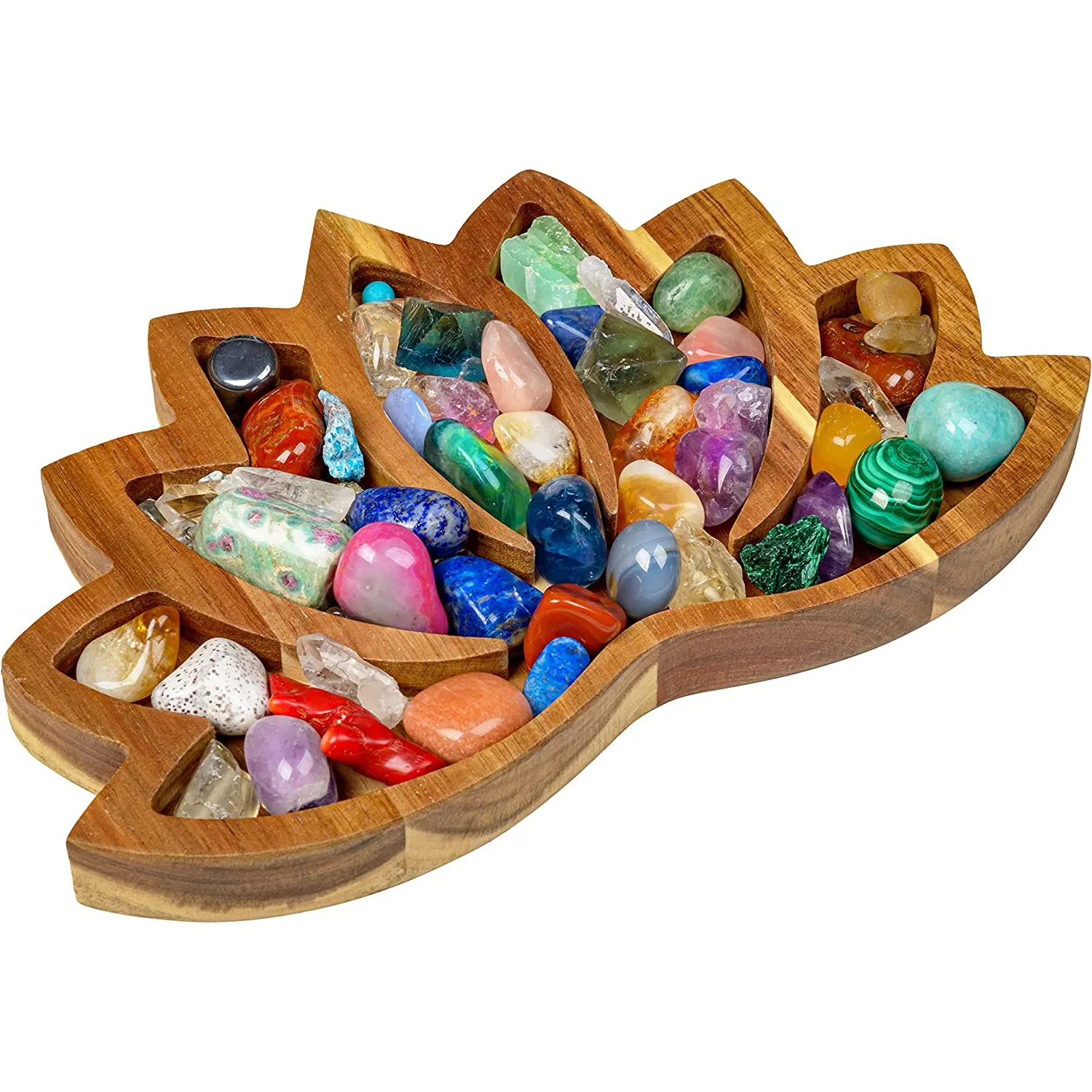 Large Custom Wood Jewelry Plate Shelf Lotus Mandala Gemstones Healing Crystal Organizer Bowl Peach Wooden Crystal Holders Love