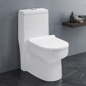 WC monobloc en céramique blanc brillant avec siphon P, chasse d'eau siphonique, siège UF, fixation au sol, ensemble toilette et chaise - Product Image 4