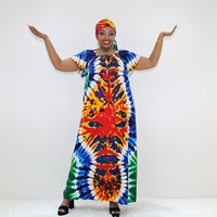Gaun Maxi Boubou Cotton Radial Abstract Print dengan Lengan Pendek dan Leher Bulat KT01-696FY