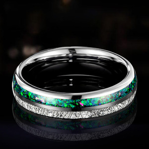Thời trang tungsten carbide Vòng 6 mét Dome mạ bạc với Thiên Thạch <span class=keywords><strong>Opal</strong></span> Inlay cho đám cưới ban nhạc trong kho - Product Image 3