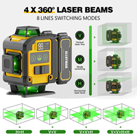 Niveau laser industriel 4D 360° avec trépied, auto-nivelant électronique, batterie Li-ion, ligne verte, pour bricolage et décoration murale