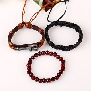 Nouveau design tendance, <span class=keywords><strong>bracelet</strong></span> réglable en <span class=keywords><strong>cuir</strong></span> de vachette perlé en <span class=keywords><strong>bois</strong></span> <span class=keywords><strong>et</strong></span> alliage pour <span class=keywords><strong>homme</strong></span>, idéal pour un anniversaire - Product Image 3