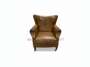 Wing Back Leather <b>Armchair</b> Classic Upholstered Design Comfortable <b>High</b> Back Support Stylish Durable Perfect For Living Room - Product Image 2