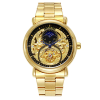 Jam Tangan Pria Mewah Mekanik Skeleton Tourbillon Kaca Alloy Fase Bulan Baru Merek Sendiri Otomatis Stainless Steel