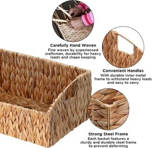 Cestas de Almacenamiento de Mimbre de Jacinto de Agua Tejidas a Mano Naturales con Asas Integradas, Organización para Dormitorio, Baño, Cocina, Estantes - Product Image 4