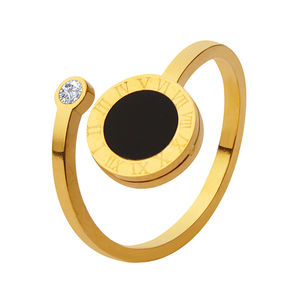 X188, venta al por mayor, anillo de apertura de Zirconia cúbica de acero inoxidable chapado en oro de 18 quilates, anillo de disco con números <span class=keywords><strong>romanos</strong></span>, joyería para mujer - Product Image 5