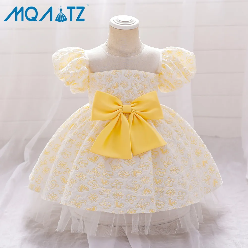 MQATZ Kleinkind fertige Kleidungs stücke Kinder Western Kleider Mädchen Puff Kurzarm Big Bow Party Prom Kleid
