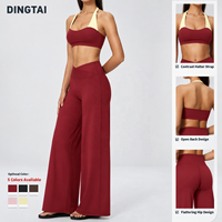 Ensemble de tennis Dingtai Halter Faux deux pièces pour femme, avec soutien-gorge court rembourré et pantalon taille haute à jambes larges