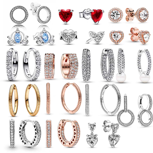 Boucles d'oreilles en argent 925 Panjia 2026, double anneau en forme de cœur, perles, style princesse, fabrication haut de gamme pour femmes, vente en gros - Product Image 1