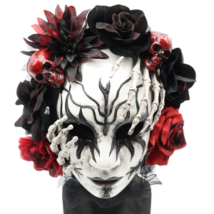Maschera di Halloween teschio per donna Horror in stile spaventoso per feste con mano e capelli giorno del Costume morto a tema festa - Product Image 1