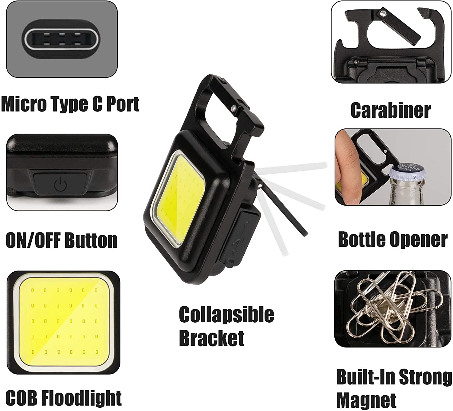 Yarrae USB Rechargeable Mini COB Work Light with Magnet and Flashlight for Fishing Walking and Camping