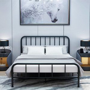Dormitory Construction Single Tier Coated Pipe Manufacturers Sell Metal <b>Bed</b> <b>Frame</b> Type <b>Platform</b> Bedroom Furniture <b>Bed</b> King-size - Product Image 2