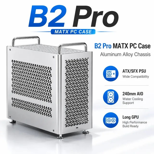 B2 Pro 17.8L Mid Tower Aluminum Metal Computer Case PC Chassis 345mm GPU 240mm AIO ATX SFX PSU Mesh Front Option